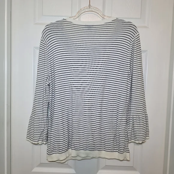 Talbots Floral Row Crewneck Stripes Embroidered Floral Sweater Women’s M Artsy - Picture 10 of 14